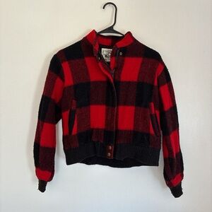 Woolrich Red and Black Buffalo Plaid Wool Jacket with Branded Snap